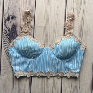 Fenity Blue Pleated Vintage La Perla Inspired Bustier Corset Bra Top